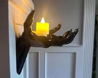 Gothic Halloween Wall Hands with LED Candles – Creepy Reaching Hand Decor Set of 3 – Spooky Wall Mounted Halloween Props for Indoor