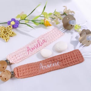 Personalized pacifier clip holder, Personalized fabric pacifier clip with wooden clip,hand embroiered name,baby shower gift