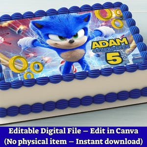 Sonic X Cake Topper –  Editable Canva Template – Printable Digital Download