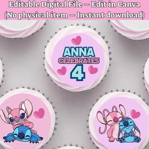 Lilo & Stitch Cupcake Toppers – Editable Printable Sheet – A4 Digital File – For Edible Printing