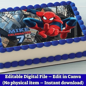 Spider Man Cake Topper –  Editable Canva Template – Printable Digital Download