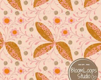 Fall Daisy Floral Seamless Botanical Seamless Pattern Design (Digital Download)