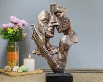 Modern Abstract Couple Sculpture, Romantic Kissing Figurine, Resin Home Decor