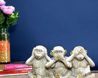 Home Decor Three Wise Monkeys Statue: Golden Accent Figurine