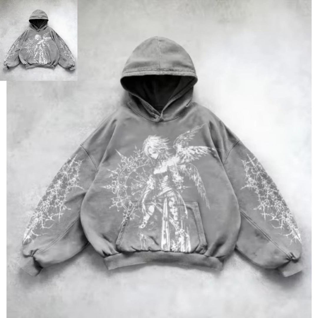 Angel Graphic Hoodie | Vintage Washed Grey Sweatshirt - Etsy