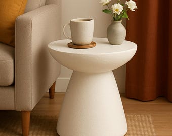 Handcrafted Lime Plaster Side Table, Hourglass Accent Table