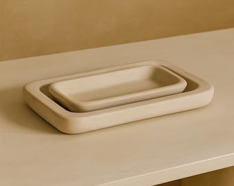 Vita serveringsbrickor i betong: Modern minimalistisk design - Set om 2