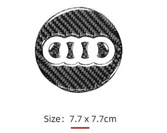 Anillo adhesivo con el logotipo de Audi para el volante – Adhesivo decorativo de fibra de carbono real para volante, 7,7 cm – Audi – Cubierta para el emblema interior