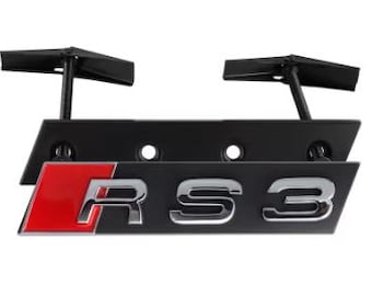 Emblema de parrilla delantera ABS para Audi RS3 (8V / 8Y) – Logotipo plateado, negro y rojo – Decoración de parrilla delantera para Audi RS3 A3 S3 2015-2025