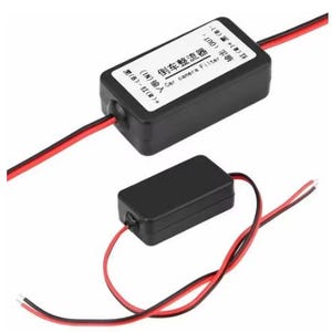 May include: Two black rectangular car camera filters with red and black wires. One filter has text that reads "Car camera Filter". The other filter is smaller and has red and black wires.