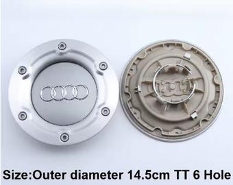4 tapacubos grises Audi TT de 145 mm con 6 orificios para llantas. Compatibles con modelos TT (antiguos). Reemplazo de emblema y tapacubos de llanta - 8N0601165A