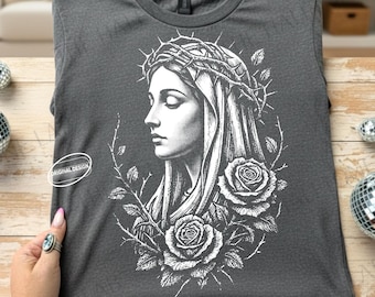 Santa María Rosa PNG SVG, diseño de camiseta religiosa de semitono (descarga digital)