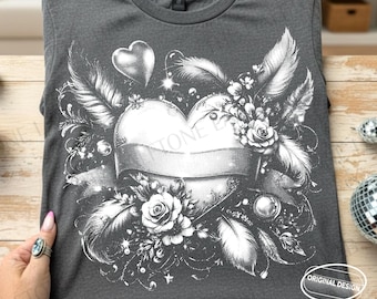 Corazón de ángel vintage en semitono PNG SVG, alas de Cupido de San Valentín