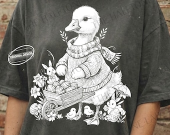 Pato de Pascua de semitono vintage PNG, ilustración retro de animal primaveral (SVG)