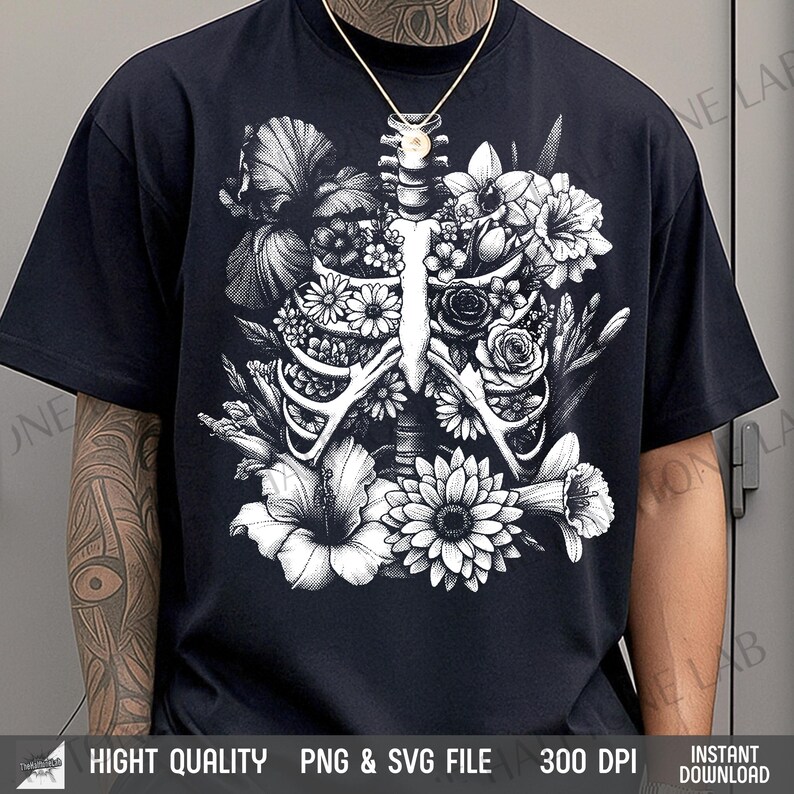 Detailed view of the Skeleton halftone art on dark fabric, showing retro print quality.