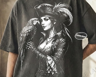 Chica pirata semitono PNG, retrato pirata vintage, loro, sublimación de camisetas