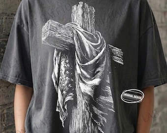 Cruz de la bandera estadounidense, semitono vintage, patriótica cristiana (descarga digital PNG SVG)