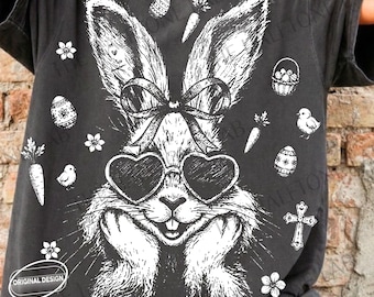 Conejo de Pascua vintage PNG, lazo de conejo de semitono, arte coqueto (PNG SVG)