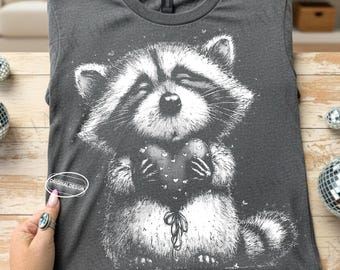 Corazón de mapache vintage PNG SVG, diseño de San Valentín