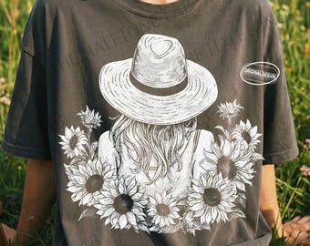 Retrato floral retro con semitono de chica girasol (SVG, descarga digital)