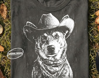 Perro pastor australiano PNG, arte vaquero Blue Heeler, semitono vintage (archivo SVG)