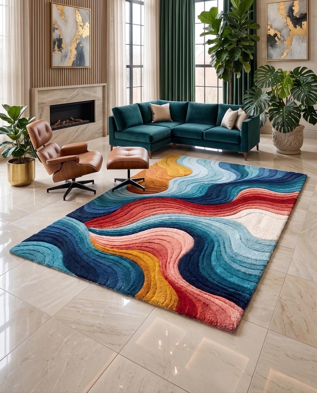 Hand Tufted Wavy Abstract Area Rug, Hand Tufted Modern Wool Carpet ...