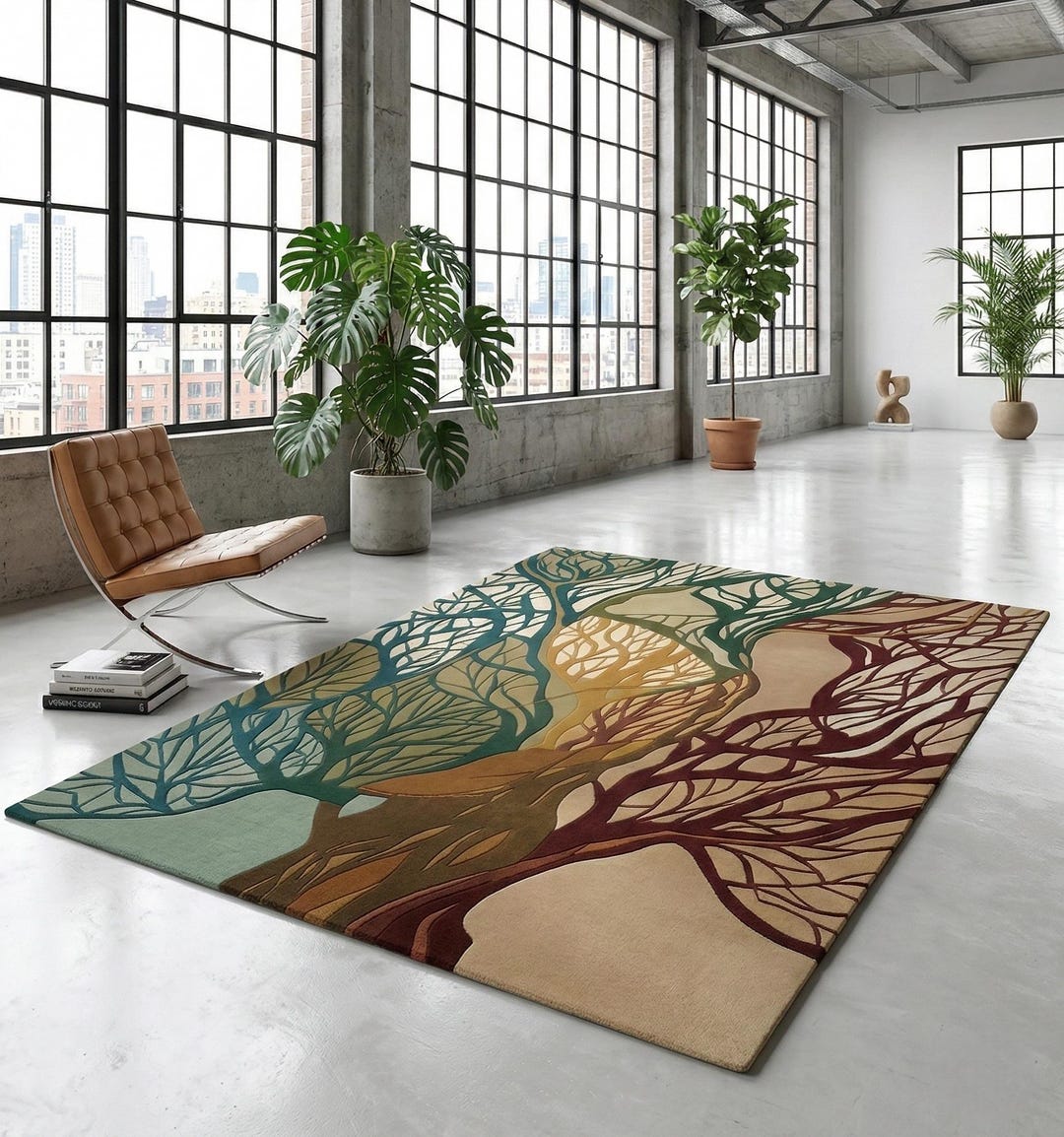 Handmade Tree Branch Rug, Hand-tufted Wool Carpet, Nature-inspired ...