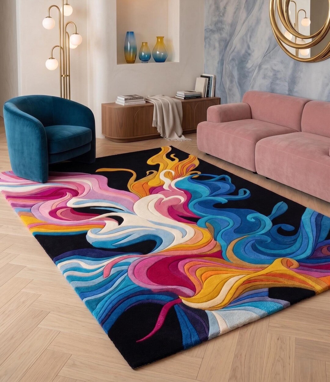 Hand Tufted Wool Abstract Swirl Area Rug, Modern Fluid Art Carpet - Etsy