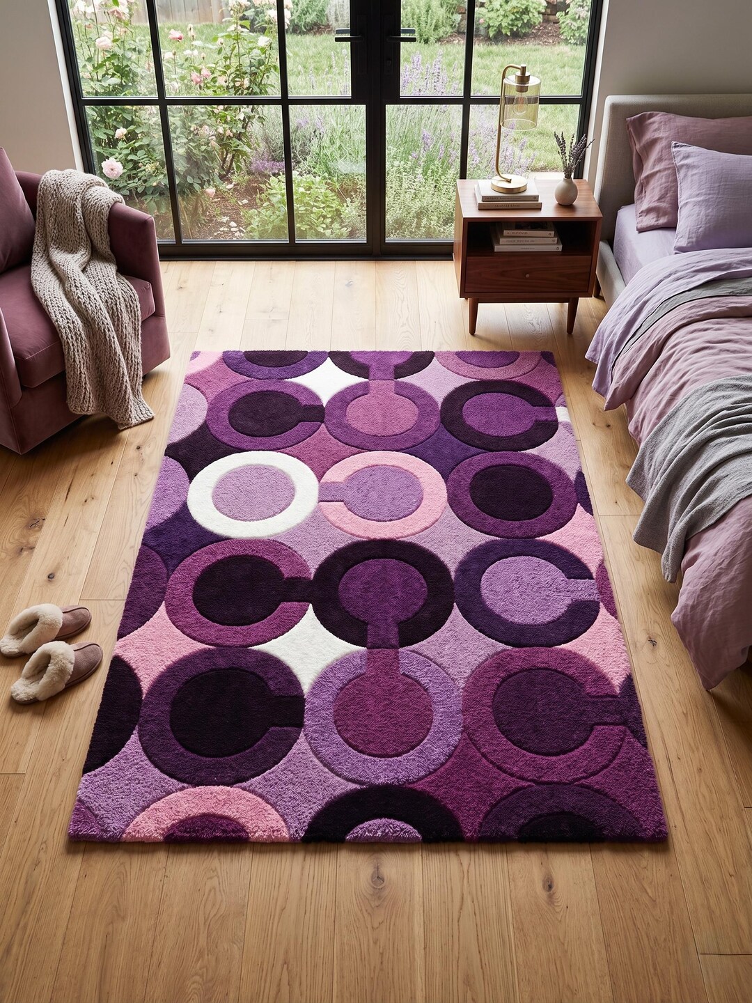 Hand-tufted Wool Geometric Circle Rug, Purple Lavender Living Room ...