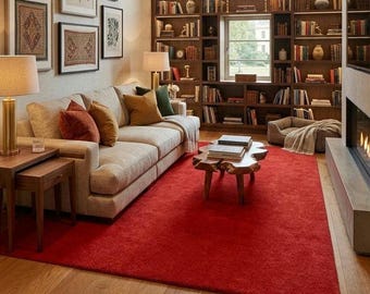 Baxter Fiery Red Solid Color Rugs | Hand-Tufted Wool Area Rug | 8x10 ft custom Rug for Living Room, Bedroom, Office and Housewarming Gift