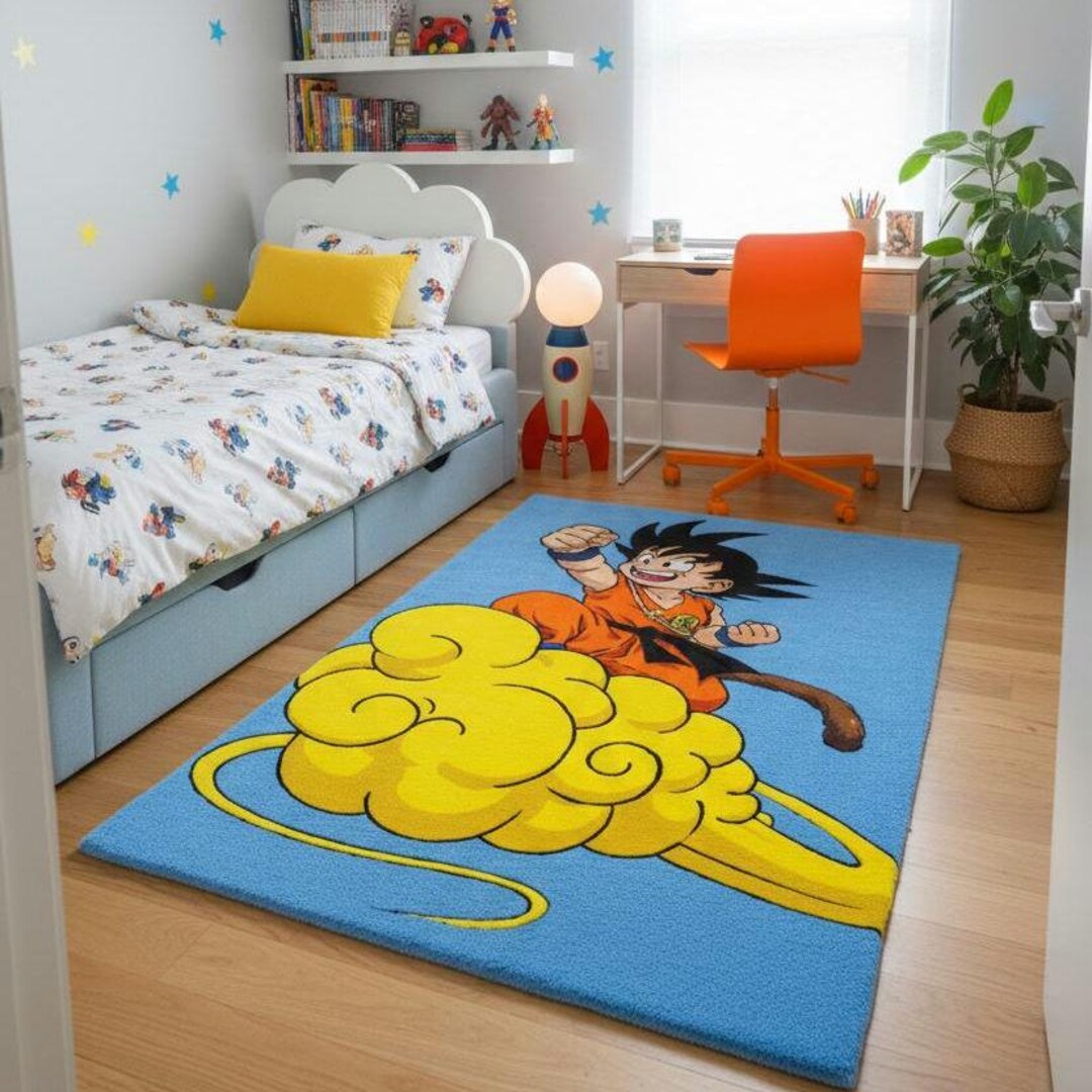Groku Rug Kid Goku Flying Nimbus Inspired Rug | Dragon Ball Z Inspired Anime Hand ...