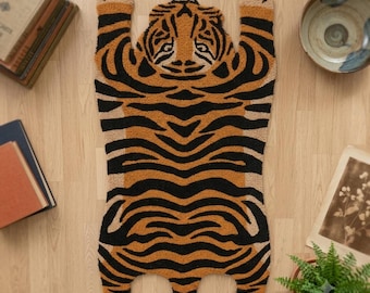 Tiger Rug Hand Tufted Wool Rug, Premium Animal Shaped Area Rug, Cute Rug For Bedroom Aesthetic, Exotic Animal Pelt Rugs, 3x5 Area Rug