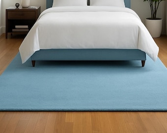 Blue Solid Color Rugs | Hand-Tufted Wool Area Rug | Custom Carpets 6x9 8x10 |  Neutral Blue Rug for Living Room, Bedroom