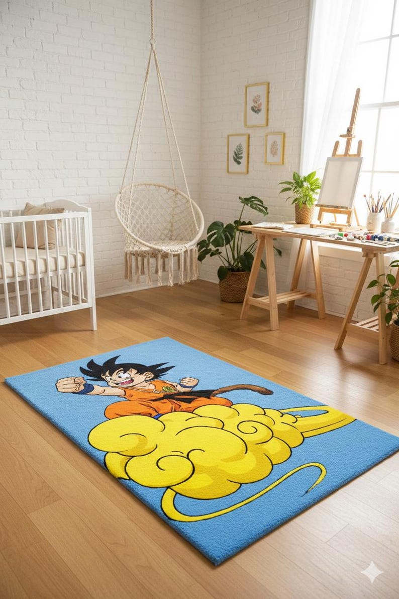 Groku Rug Kid Goku Flying Nimbus Inspired Rug | Dragon Ball Z Inspired Anime Hand ...