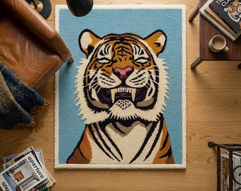 Tibetaans tijgertapijt - hemelsblauw dierenkleed, handgetuft wollen tapijt voor woonkamer, slaapkamer, kinderkamer, kantoor, kinderkamer en housewarmingcadeau