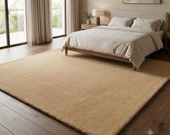 Beige Solid Color Rugs | 8x10,9x12 Custom Sizes Rug | Hand-Tufted Wool Area Rug | Beige Tone Rugs for Living Room, Bedroom, Office