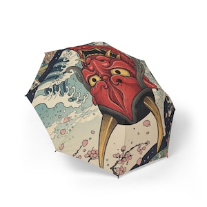 Japanese Art Umbrella, Foldable Umbrella, Semi-Automatic Umbrella, Gift for Him, Travel Umbrella, Cherry Blossom Umbrella