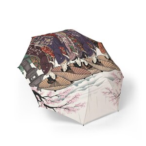 Elegant Cherry Blossom Folding Umbrella, Japanese Art Umbrella, Travel Umbrella, Compact Rain Gear, Gift for Her, Spring Accessory