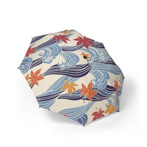 Artistic Foldable Umbrella with Floral Waves Design, Travel Accessory, Rain Gear, Gifts for Her, Stylish Weather Protection