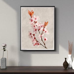 Japandi Cherry Blossom Wall Art, Pink Floral Watercolor Print, Minimalist Botanical Decor, Sakura Art, Digital Download