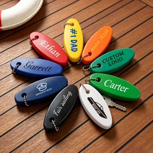 Personalized Floating Keychain, Custom Name and Logo, Gifts for Dad, Waterproof Lightweight Key Float for Boating, Men's Gifts