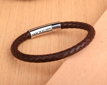 Personalized Leather engraving bracelet, Custom Couple bracelet, Anniversary Gift, Valentine's Day Gift For Him, bracelet Gift for Boyfriend