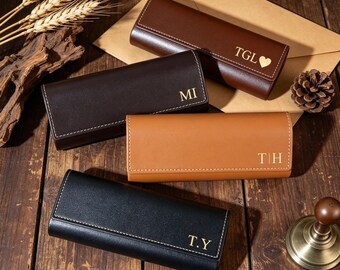 Personalized Leather Glasses Case with Magnetic,Custom Name Eyeglass Case,Emboss Monogram Sunglasses Case, Retro Eye Glasses Case,Mens Gifts