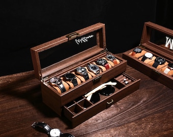 Personalized Mens Leather Watch Box, Custom Engraved Watch Case, Watch Storage Jewelry Box, Anniversary Gift, Gifts for Husband