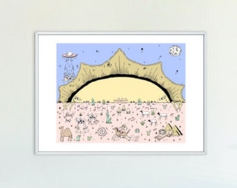 The Sun Loves the Desert - desert landscape matted giclee art print