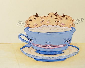 Milk and Cookies Gouache Painting Fine Art giclée print