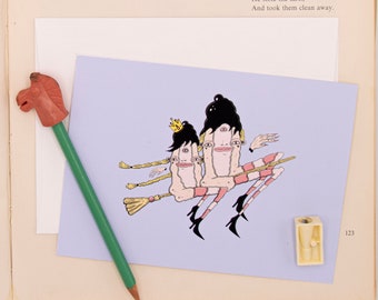 Una bruja y su princesa Tarjeta de felicitación pastel en blanco - Giclee Art Print - Tarjeta de arte etérea de ensueño Princesscore