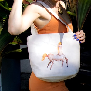 Centaure cheval fille sac à main sac à bandoulière sac fourre-tout Gouache peinture toile tissu cousu à la main sac à main fantaisie Art accessoire conte de fées sac femme