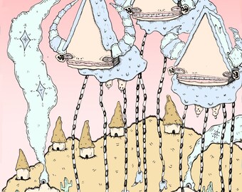 8 x 11 Art Print - Three Goats on a Mountain.