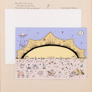 The Sun Loves the Desert Giclee Art Print Blank Everyday Greeting Card - Space Cowboy Alien Western Art Surreal Cartoon Southwestern Desert